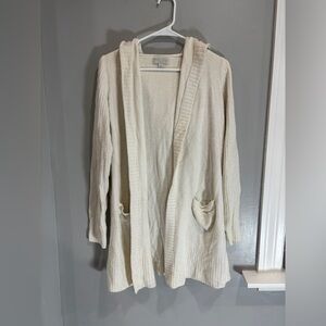 Barefoot Dreams CozyChic Lite hooded cardigan off white cozy loungewear medium